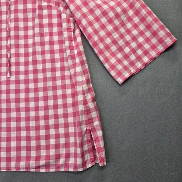 Talbots Shirt Womens L Pink White Gingham Check Tunic Cotton 3/4 Sl Peasant Boho - Picture 2 of 11